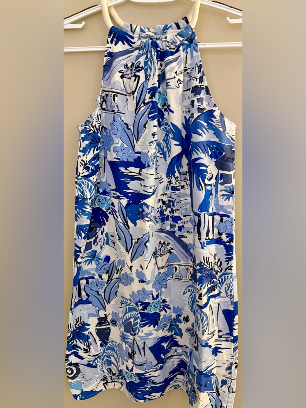 NWOT London Times Linen-Blend Halter A-Line Dress in a Coastal Print - Picture 3 of 8